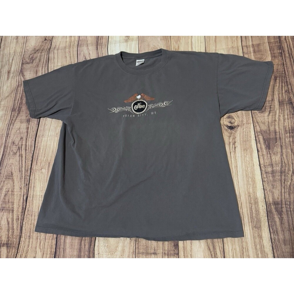 Ocean City Maryland T Shirt Born To Ride Bike Eagle Graphic Size 2XL XXL Gray